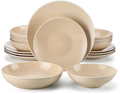 Bordsservis stengods, Vancasso SABINE 16-delat porslinsset, modern kombiservis för 4–12 personer, sesam design