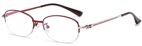 VEVESMUNDO Damen Lesebrillen Blaulichtfilter Metall Oval Anti Blaulicht Brillen mit Stärke +1.0,+1.5,+2.0,+2.5,+3.0,+3.5,+4.0 (1 Stück Rot Lesebrille,+2.0)