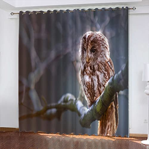 Vorhang Kinderzimmer Tierische Eule Kinder Vorhänge Mit Ösen Polyester Gardinen Thermovorhang Blickdicht Ösenschal Kindergardinen Für Wohnzimmer Schlafzimmer, 140(B) X160(H) cm 2Er Set,