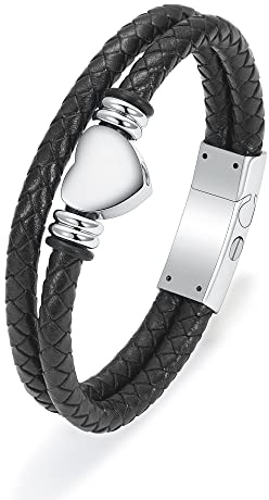 Minicremation Einäscherungsschmuck für Asche Urnenarmband Verschluss Perlen Rindsleder mehrschichtige geflochtene Leder Urnenarmband für Männer Frauen