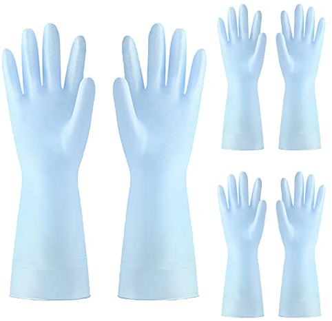 BAMFY Putzhandschuhe 3 Paare Wiederverwendbar Haushaltshandschuhe for Gartenarbeit, Autoreinigung, Und Mehr Gummihandschuhe (Color : Blau, Size : S)