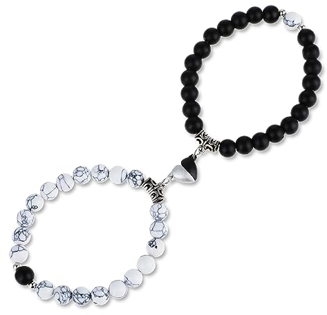 2 Stück Magnetische Pärchen Armband Paare Damen Herren Partnerarmbänder Fernbeziehung Armband Herzförmige Partner Armbänder BFF Freundschaftsarmbänder für Freund Freundin Liebhaber Beste Freundin