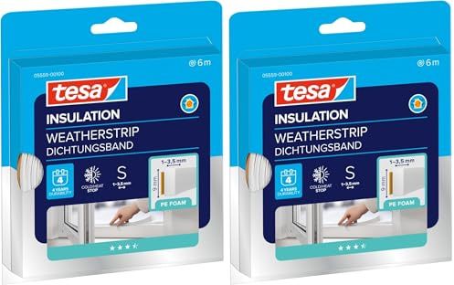 tesamoll STANDARD I-Profil - Schaumstoffdichtung zum Isolieren von Spalten im Haushalt, selbstklebend - Weiß - 6 m x 9 mm x 4 mm (Packung mit 2)
