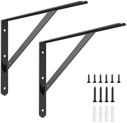 LAIDEPA 2 Stück Regalhalterungen, Regalhalterung Schwarz, 90 Grad Regalträger, Metall Schwerlast Konsole Wandwinkel, Dreieckig Winkelträger Regalwinkel Für Wandmontage,8 inch