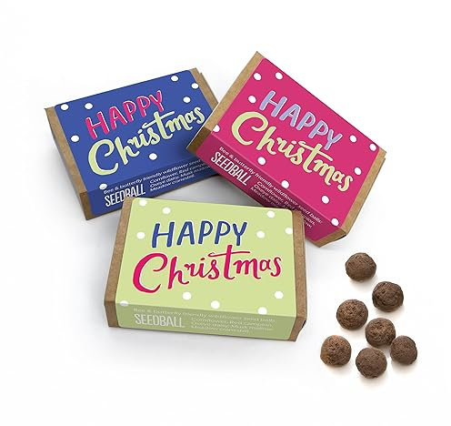 SEEDBALL Happy Christmas Wildflower Seed Boxes (Pack of 3, 6 Balls Per Box) | British Wildflower Seed Mix - Eco Friendly Seed Bombs - Ideal Stocking Filler & Garden Gifts for Women