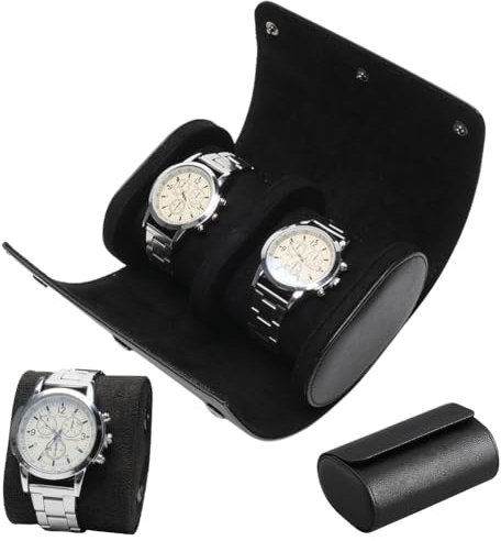 FOGARI Uhrenbox 2 Steckplätze,Tragbare Uhrenetui Reiseaufbewahrung Uhrenaufbewahrung Retro Uhren Aufbewahrungsbox für Männer und Frauen