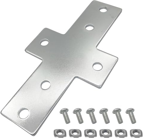 4040 Aluminum Extrusion Profile Connector Cross Shaped Flat Plate Set Included 2PCS Joint Plates, 12Pcs M8 T-Slot Nuts and 12Pcs M8x16mm Screws(Silver)
