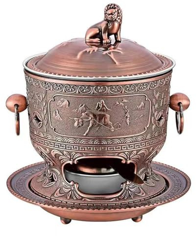 VIDECOR Shabu Shabu Kupfer-Hot-Pot-Herd, Mini-Hotpot-Pfanne, Chafing Dishes aus Edelstahl, Alkohol-Topf, Einzelkochgeschirr für Die Küche, Ohne Brennstoff, 16 cm,B