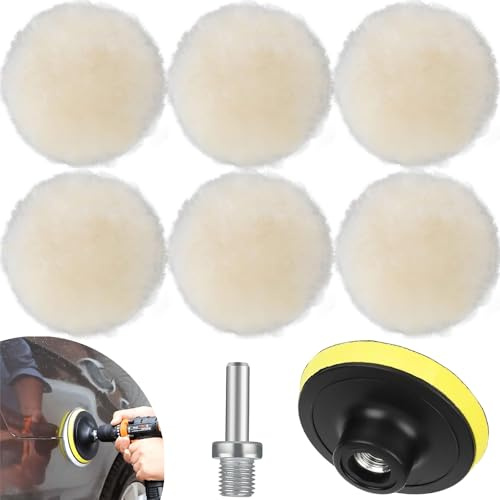 8 PCS 150mm Wolle Polierschwamm, Polierschwabbelscheibe mit Haken Schleife zurück für Bohrer Buffer Attachment, mit M10 Bohrer Adapter Car Buffer Polisher Kit für Autopolitur (150mm - 8Tlg)