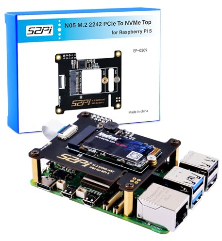 GeeekPi N05 M.2 M-Key NVMe HAT für Raspberry Pi 5, M.2 2242 PCIe to NVMe SSD Shield Pip PCIe Peripheral Board Top for Raspberry Pi 5 4GB/8GB/16GB