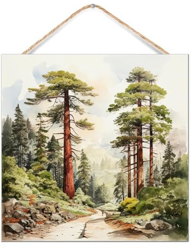 CustonCares Sequoia National Park Wood Wall Sign Nature Prints Poster Wood Sign Plaque 12x12in Mountain Landscape Wall Decor Vintage Wooden Plaque Sign for Kitchen House