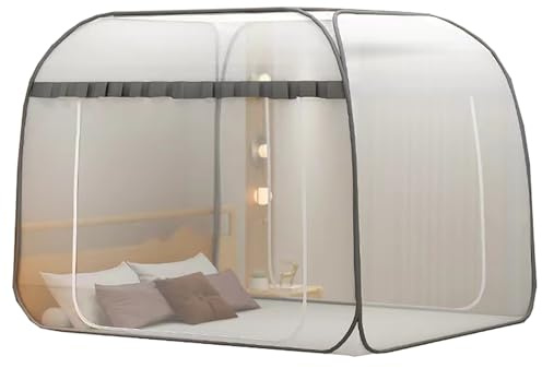 CUTTE Moskitonetz für Bett, Pop-Up Betthimmelzelt mit Boden Tragbar Installationsfrei All-in-One-Moskitonetz Bettnetz Traumzelte Hängende Moskiton,Gray,180x200cm