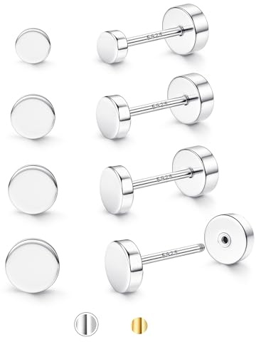 JeweBella 4 Paar Ohrstecker Silber 925 Damen Ohrringe Silber 925 Stecker | Hypoallergen Klein Kugel Punkt Cubic Zirkonia Ohrstecker Set für Damen Herren,Weißgold/14K Vergoldet Knorpel Ohrringe Set