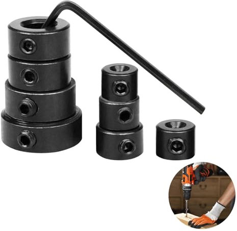 9 PCS Drill Bit Depth Stop Collar Ring Positioner Locator, 3/4/5/6/8/10/12/16mm Precision Woodworking Positioning Depth Limiter, Universal Heavy Duty Spacing Ring Accessories Set with Hexagon Wrench