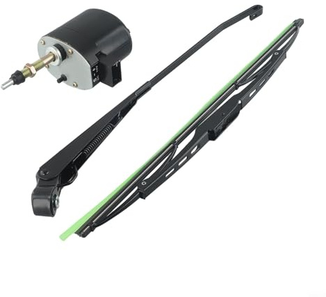 Für FACULX 1 Stück 12 V Scheibenwischermotor mit 2 Stück 400 mm Wischer, geeignet für Traktor, Boot, Wohnmobil, Wischerblatt 105° Wischerblatt für Traktoren, Boote, Wohnmobile