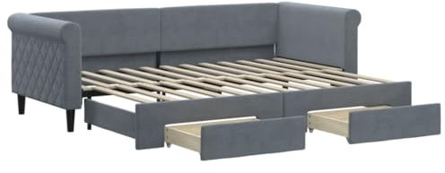 vidaXL Tagesbett, Ausziehbar Schlafsofa mit Schubladen, Bettsofa Gästebett für Schlafzimmer Wohnzimmer, Sofa Bett Ausziehbett, Dunkelgrau 80x200 cm Samt