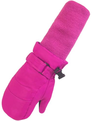MAGARROW Children Kids Mittens Winter Warm Winter Snow Ski Windproof Gloves (Hot Pink- Long Cuff, 8-10 Years)