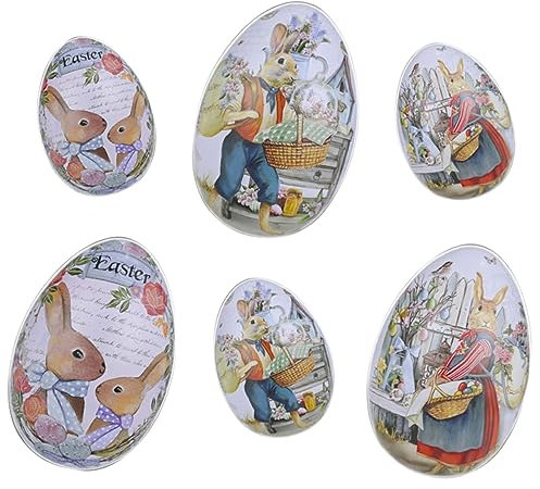 FRCOLOR 6pcs Easter Themed Tinplate Candy Boxes Decorative Eggs Easter Party Case