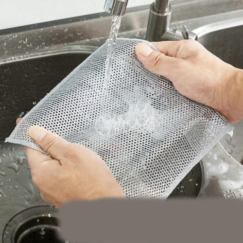 MEKPAM 40 Pcs De Torchons en Fil Métallique Monocouche,Tampons À Récurer en Fil d'acier,Chiffons Antiadhésifs en Fil d'argent À l'huile,Chiffons De Nettoyage