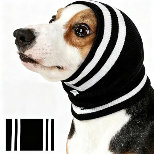 EASY JOY Ohrenschutz Hund & Gehörschutz für Hunde, Weicher Strick-Schutz für Wärme im Winter, Elastische Ohrenabdeckung gegen Schmutz, Für ruhigeres Verhalten bei Lärm, Schwarz, S