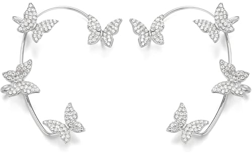 EIROVYA Pendientes con forma de mariposa y clip para las orejas, diseño de elfo, para mujer, 1 par