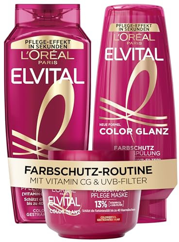 L'Oréal Paris Elvital Germany's Next Topmodel, routine per capelli colorati e spennati, set di protezione dei colori con shampoo da 300 ml, balsamo da 250 ml e maschera da 300 ml