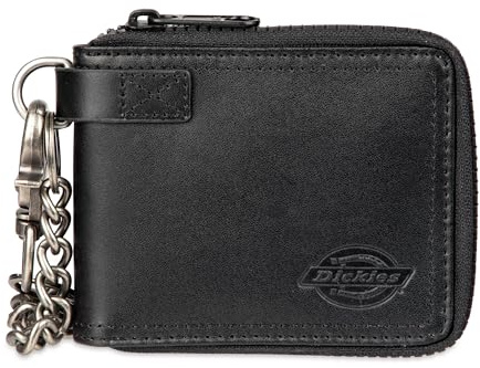 Dickies Men's Slim Everyday Leather Bifold Chain Wallet, Black - Zip Around, One Size, Slim Everyday Leather Bifold Chain Wallet