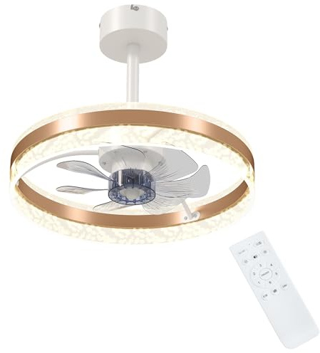 HOMCOM Ceiling Fan with Light and Remote, 50 cm LED Mount Ceiling Fan Light with 3 Colour, 6 Speed, Timer, Adjustable Brightness, Quiet Reversible DC Motor, for Bedroom, Living Room, Gold Tone