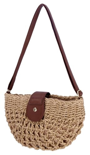 juctshee Small Straw Crossbody Bag for Women Shoulder Bag Purse Handmade Straw Hobo Bag Vacation bag Brown
