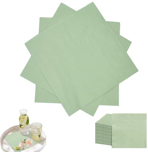 100 Stück Servietten Grün 25x25cm,Servietten Salbeigrün, Salbeigrüne Papierservietten, Cocktailservietten Für Hochzeit Geburtstag Abendessen Brautjubiläum Party