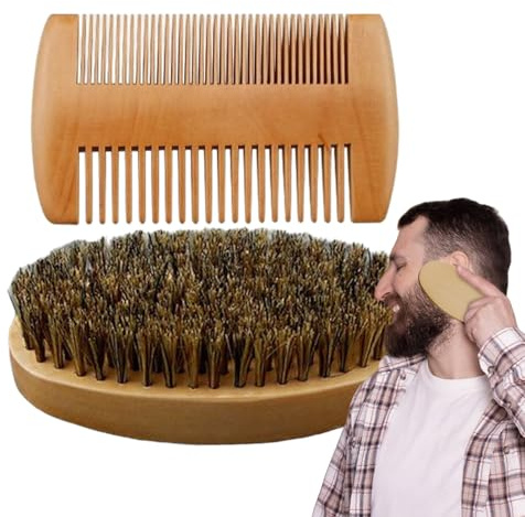 borste och kit - vildsvin och trä skäggvårdsset med och borste, lätt att bära skötselverktyg för ansiktsmassage och borttagning av
