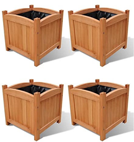 HaoChrymec Aiule Rialzate 4 Pezzi, Fioriere da Esterno in Legno con Rivestimento PE, Cassette per Piante da Giardino e Balcone, Set di Vasi Quadrati 30 x 30 x 30 cm