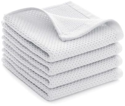 LikGuest Cotton Cleaning Cloths Soft Dish Towels White 30x30cm 4 PCS | Highly absorbent cotton fabric, quick drying reusable design for kitchen cleaning, dishes and household tasks