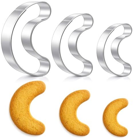 Yaryang 3-Teiliges Set, Vanillekipferl Ausstecher Vanille Kipferl Form Ausstecher Mond Spülmaschinengeeignete Ausstechform aus Edelstahl - zum Backen von Plätzchen und Vanillekipferl für Weihnachten