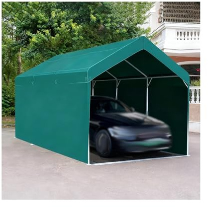 Abri De Voiture Robuste en Métal, avec Bâche Extérieure sur Trois Côtés, pour Voiture, Tracteur, Camping-Car, SUV(Green,9.8x16.4x6.5ft)