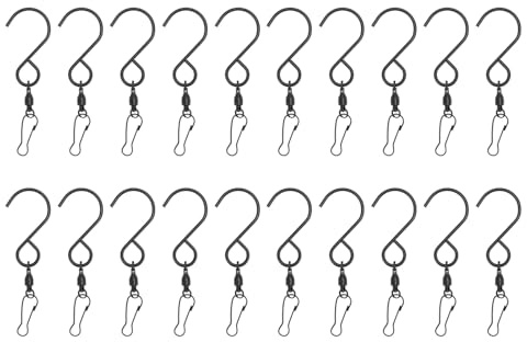 QANYEGN Wind Spinner Swivel Hooks, Wind Spinner S Hook Clips, Stainless Steel 360 Degree Rotating Windsock Clips for Hanging Wind Chimes, Plants (Black)