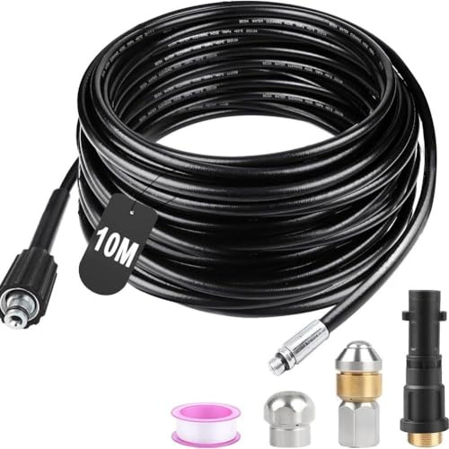 Gettimore 10 m 180 Bar High Pressure Cleaning Hose for Kärcher K2-K7, Jet Nozzle with Rotating Action, PU Coated Polyethylene Drain Cleaner Set
