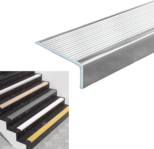 Protezione per Bordi Scale di Transizione, battiscopa in Metallo, battiscopa per Bordi Scale, battiscopa in Vinile Antiscivolo, Striscia in Alluminio per Pavimenti e tappeti per Scale/Gradin