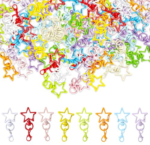 XFSRG Set de 64 Llaveros de Estrella de Colores con Mosquetón Giratorio Anillas de Llavero para Manualidades DIY para Mochilas Carteras Llaves y Decoraciones Colgantes