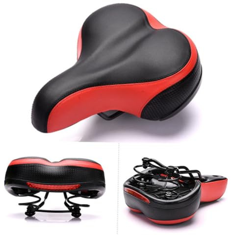 DECHOUS Universal Bike Saddle Cushion for Cycling, Thicken Wide Seat Pad Spring Steel Base, Reflective Red Mountain Bike Seat for Road and Trekking Use