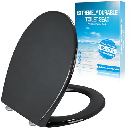 Shgjutop Toilettendeckel mit Absenkautomatik, WC Sitz mit Absenkautomatik Antibakteriell & UV-beständig O Form, Schnellverschlussfunktion, klodeckel Bis 200 KG, klobrille Schwarz