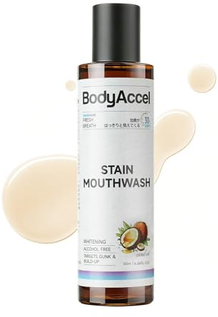 BodyAccel bain de bouche détachant, sans alcool ni peroxyde,rafraîchit l'haleine, lutte contre la mauvaise haleine et prend soin de la bouche 185 ml