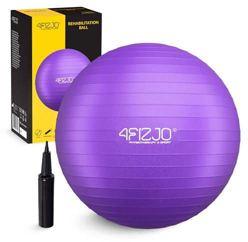4FIZJO Gymnastikball 85 cm, Sitzball für Büro, Zuhause, Ergonomischer Yoga Ball, Pilates Ball für Core-Training, Rehabilitation, Physiotherapie, Anti-Burst mit Pumpe, Violett