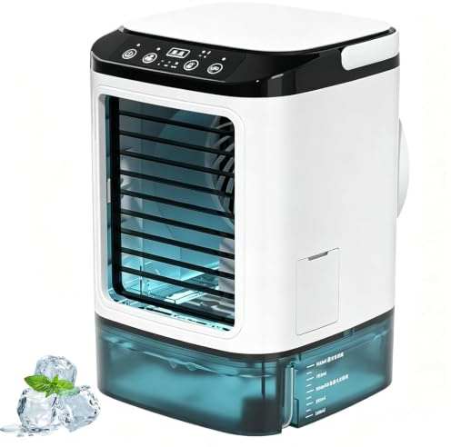 Ventilador De Aire Acondicionado Portátil, Enfriador Evaporativo Con Compartimento Para Hielo Y Depósito De Agua De 900 Ml, 3 Velocidades, Luz Nocturna De 7 Colores, Miniventilador De Escritorio