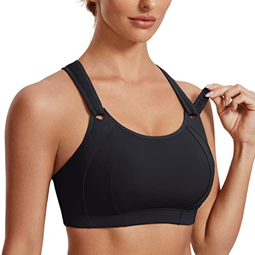 SYROKAN Women's Front Adjustable Sports Bra Lightly Padded High Impact Racerback Wireless Gym Running Bra Black 34F