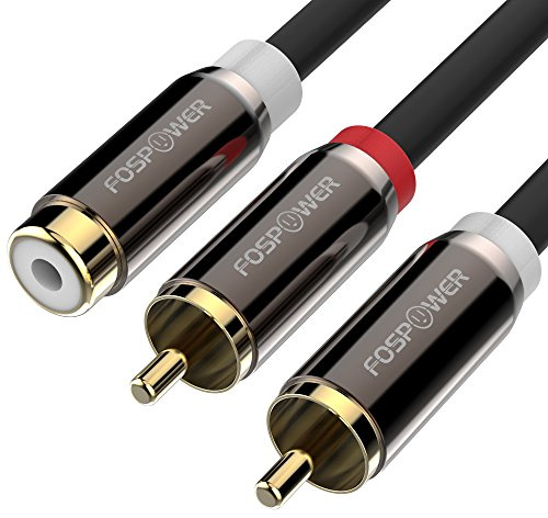 FosPower RCA Y-Adapterkabel - 1 hane till 2 honor RCA Audio Stereo - Guldpläterad & Skärmad Splitter för Förstärkare, Högtalare & Hemmabio - 20 cm