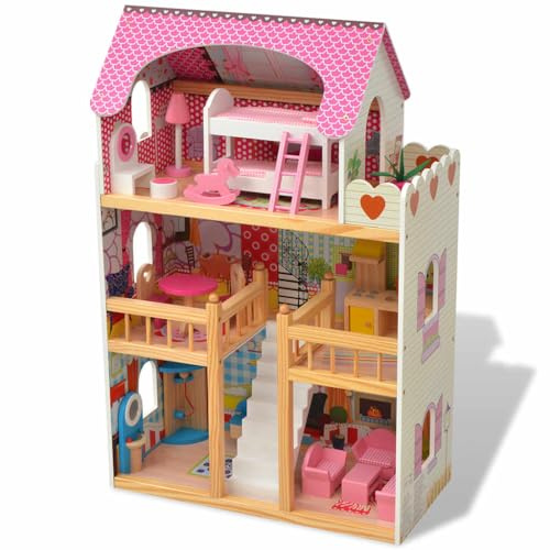 vidaXL Casa delle Bambole a 3 Piani Gioco di Ruolo per Interni Giocattolo Elegante Resistente Colorato Bambini Bambine in Legno 60x30x90 cm