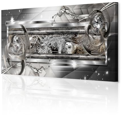 decomonkey Bilder Abstrakt 150x50 cm 1 Teilig Leinwandbilder Bild auf Leinwand Wandbild Kunstdruck Wanddeko Wand Wohnzimmer Wanddekoration Deko Diamant Wasser modern silber grau