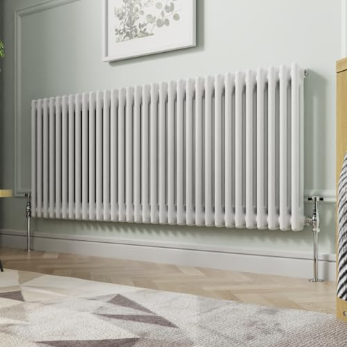 NRG 600 x 1460 mm Gloss White Horizontal Cast Iron Radiator Double Panel | Radiator Wall Mounted, Traditional Column Radiator, Designer Radiator, Central Heating Rad, for Kitchen, Bedroom, Bathroom