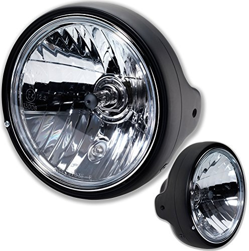 Germany Motorsports Motorrad Haupt Front Scheinwerfer Bullet Bates-Style schwarz E-geprüft universal (7 Zoll ohne Halterung)